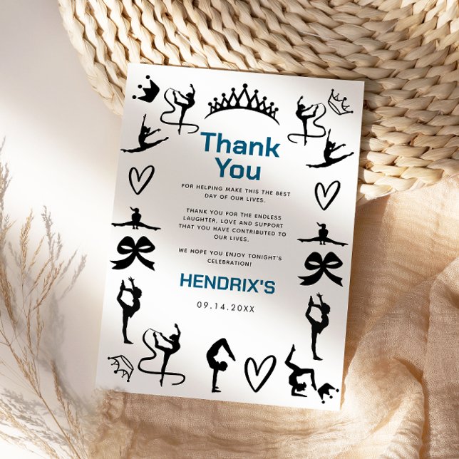 Tjejer Modern Svart Gymnastik 10-årsdag Tack Kort (Girls Modern Black Gymnastics 10th Birthday Thank You Card)