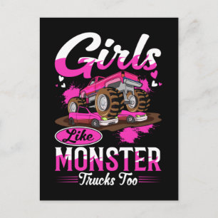 Tjejer Monster Trucks Älskare Monster Truck Vykort