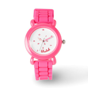 Tjejer Namn Coola Cute Funny Jumled Timmar Rosa ba Armbandsur