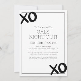 Tjejer Nattut XOXO Black White Galentine Party Inbjudningar
