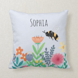Tjejer Natur Cute Whimsical Bee and Flowers Kids Kudde