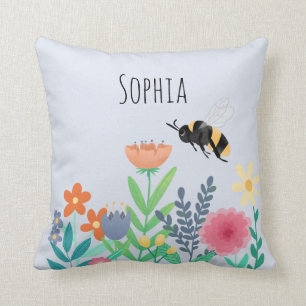 Tjejer Natur Cute Whimsical Bee and Flowers Kids Kudde