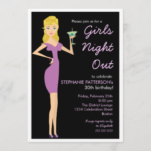 Tjejer Night Out Cocktail Diva Födelsedagsfest Inbjudningar