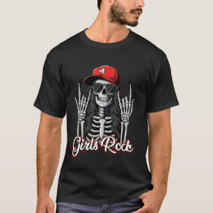 Tjejer Rock Skelett Punk Rock Musik Dödskalle Kons T Shirt