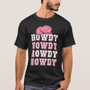 Tjejer Rosa Howdy Western Skjorta Cowboy Hatt Södr T Shirt