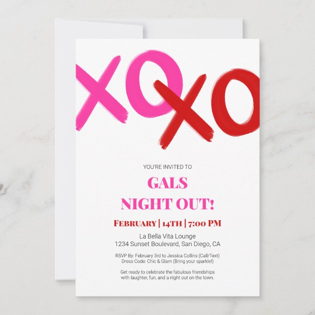 Tjejer Rosa XOXO Chic Galentine Day Party Inbjudningar (Framsida)