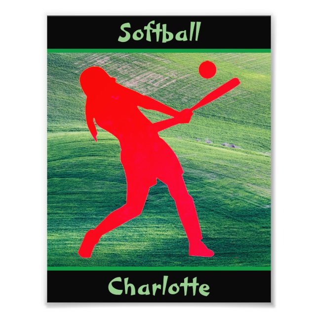 Tjejer Softball Batter upp på Grönten Fototryck (Framsidan)