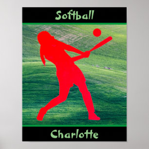 Tjejer Softball Batter upp på Grönten Poster