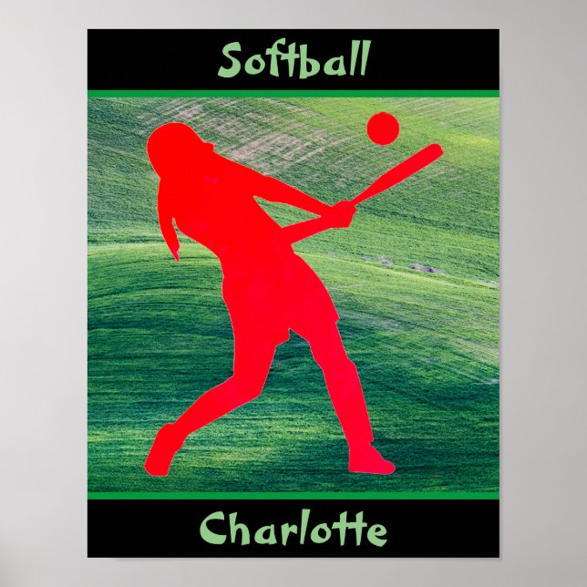 Tjejer Softball Batter upp på Grönten Poster (Framsidan)