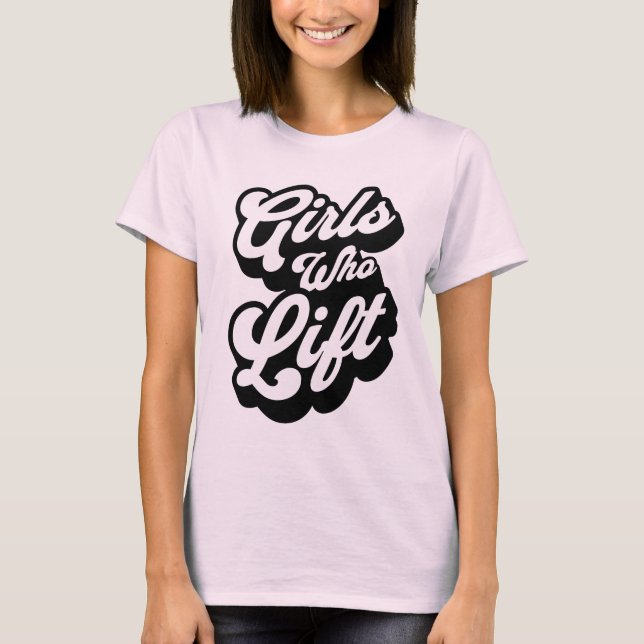 Tjejer Som Lyfter Klassisk Skript Typografi Gym Fi T Shirt (Framsida)