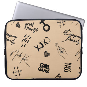 Tjejer, sömlös mönster med kalligrafisk slogan, h laptop fodral