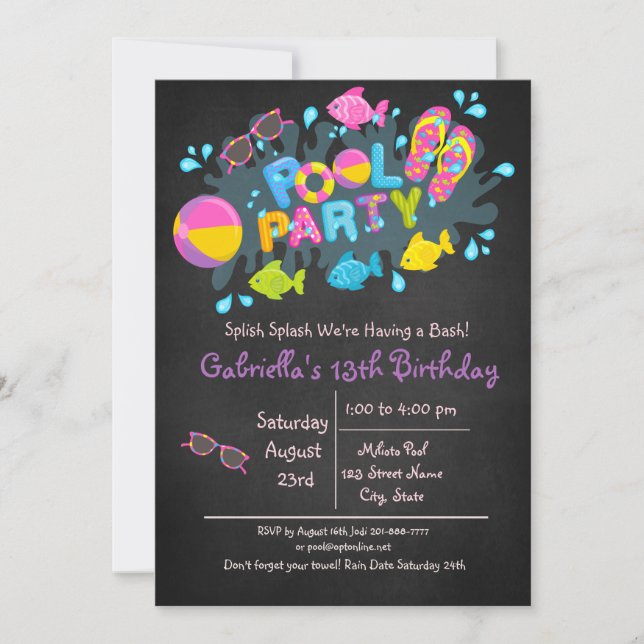 Tjejer spolar Stänk Kom till vårt askade Bassäng P Inbjudningar (Framsida)