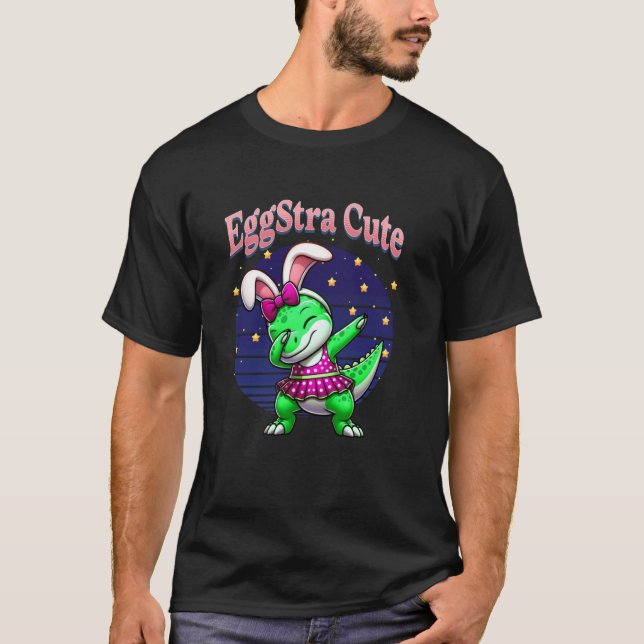 Tjejer T Rex Dinosaur Påskkel Hare Dabbing Äggstra Shirt (Framsida)