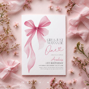 Tjejer vill bara vara EN! 1-års födelsedag Rosa Sl Inbjudningar