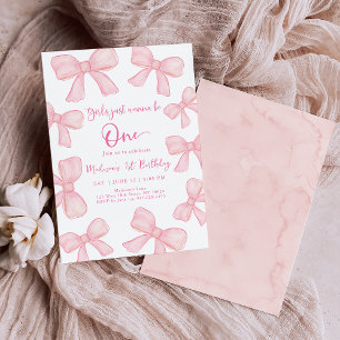 Tjejer Vill Bara Vara En Rosa Rosett 1-årsdag Inbjudningar