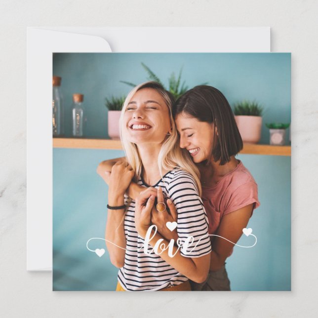 Tjejer Vita Kärlek Skrift Med Hjärta Alla Hjärtans Julkort (Framsida)