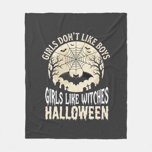 Tjejern gillar häxor Halloween Fladdermus Design_1 Fleecefilt (Framsidan)