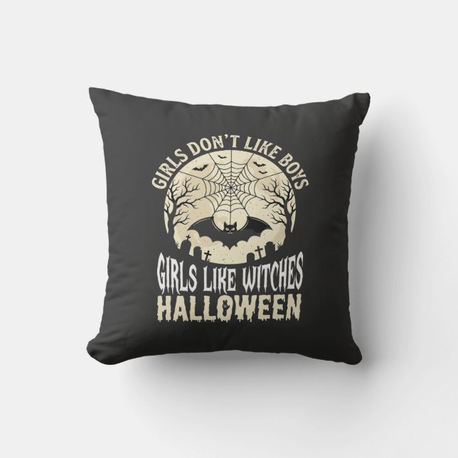 Tjejern gillar häxor Halloween Fladdermus Design_1 Kudde (Framsida)
