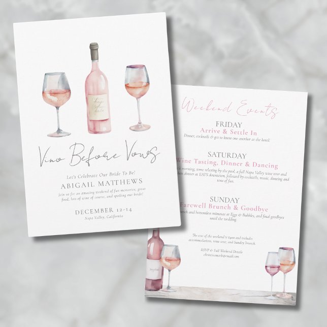 Tjejerna Dricker Vin Innan Bröllopslöften Vin Möhi Inbjudningar (Girls Vino Before Vows Wine Bachelorette Party Invitation)