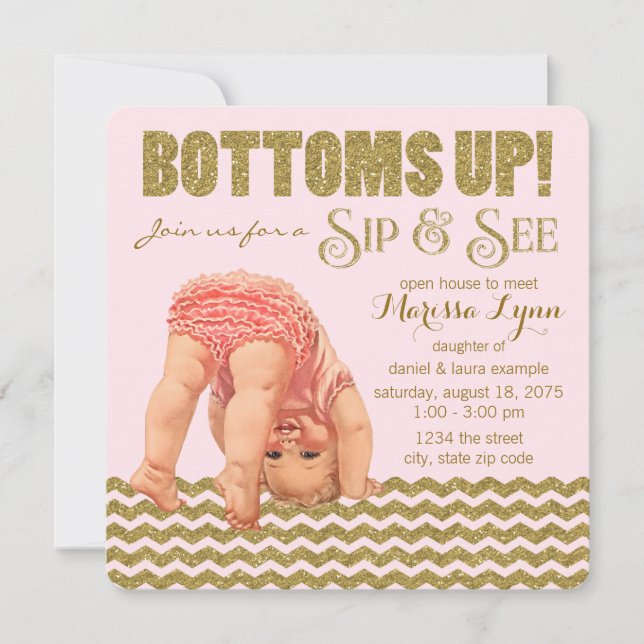 Tjejernas babyfirande - Sips and See Inbjudningar (Framsida)