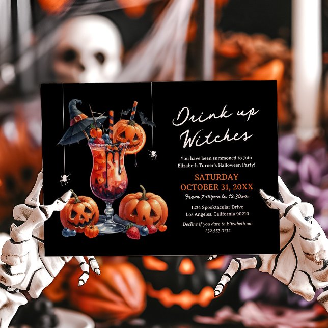 Tjejernas Drick Upp Häxor Halloweenfest Inbjudningar (Skapare uppladdad)