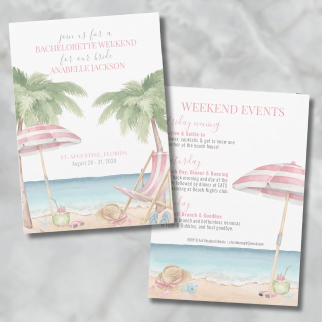 Tjejernas Helg Strand Möhippa Inbjudningar (Girls Weekend Beach Bachelorette Invitation)