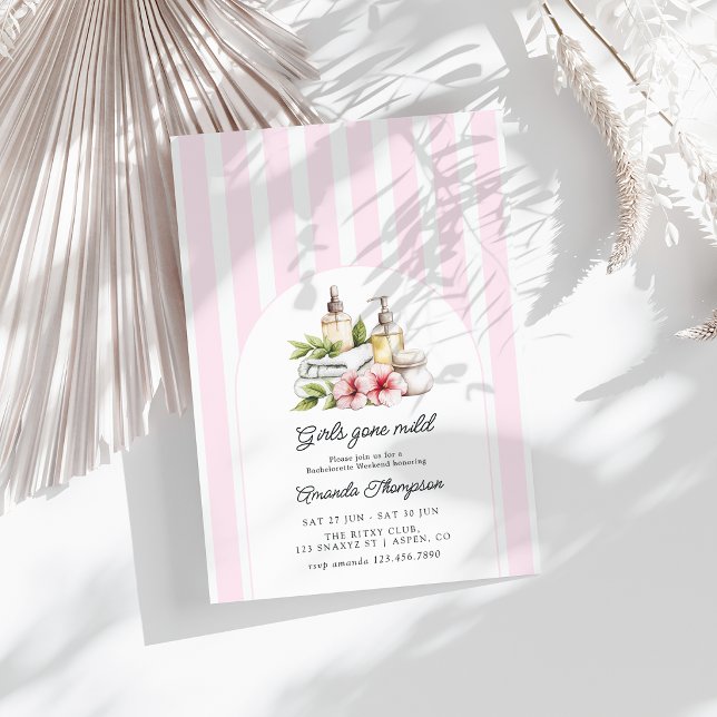 Tjejernas Mildas Spa Möhippa Helg Inbjudningar (Girls Gone Mild Spa Bachelorette Weekend Invitation)