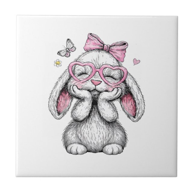 Tjejernas påsk söta kanin ansikte rosa påsk barn s kakelplatta (Framsidan)