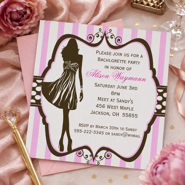 Tjejernas Utflykt Rosa Ränder Sjunglastbjudan  Inbjudningar (Girls Night Out Pink Stripes Bachelorette Party Invitation)