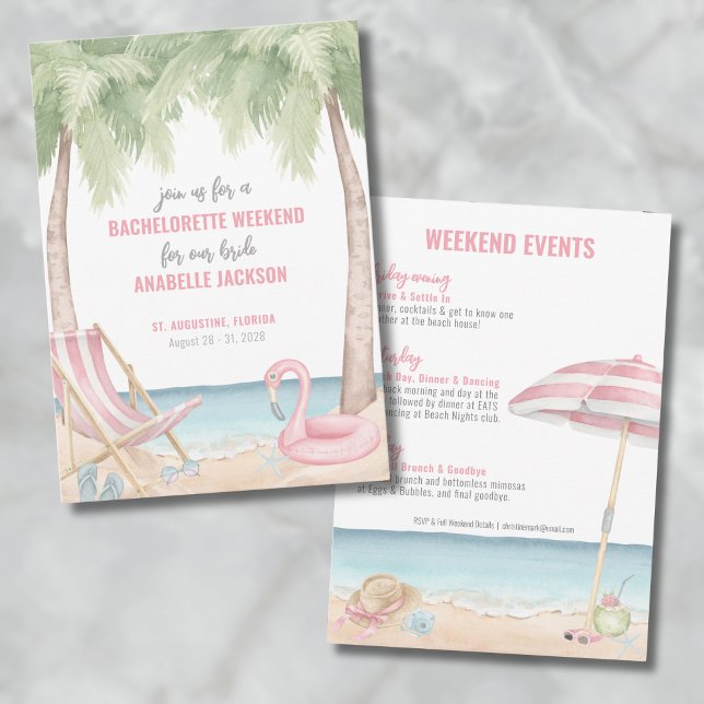 Tjejernas Weekend Strand Sängkammarparty Inbjudningar (Girls Weekend Beach Bachelorette Party Invitation)