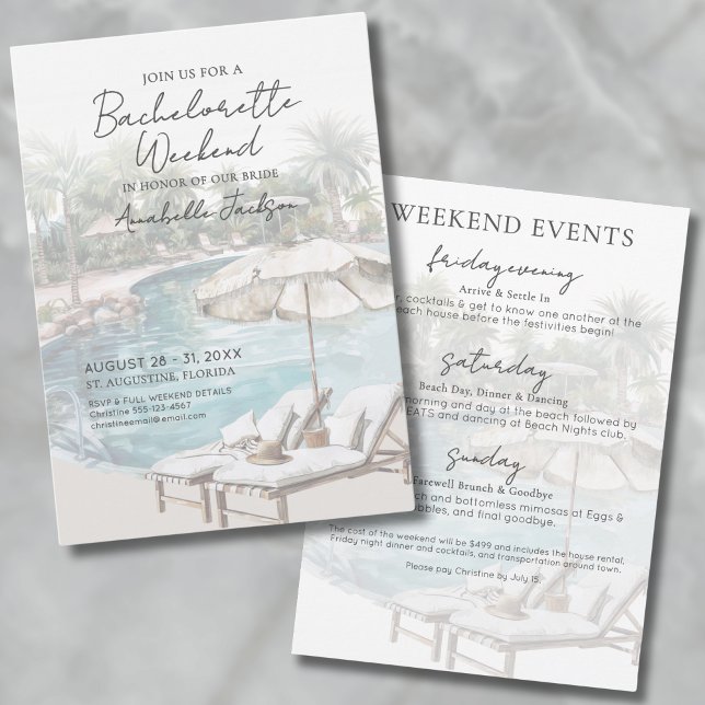 Tjejernas Weekend Tropisk Pool Sista Chansen-Fest Inbjudningar (Girls Weekend Tropical Pool Bachelorette Party Invitation)