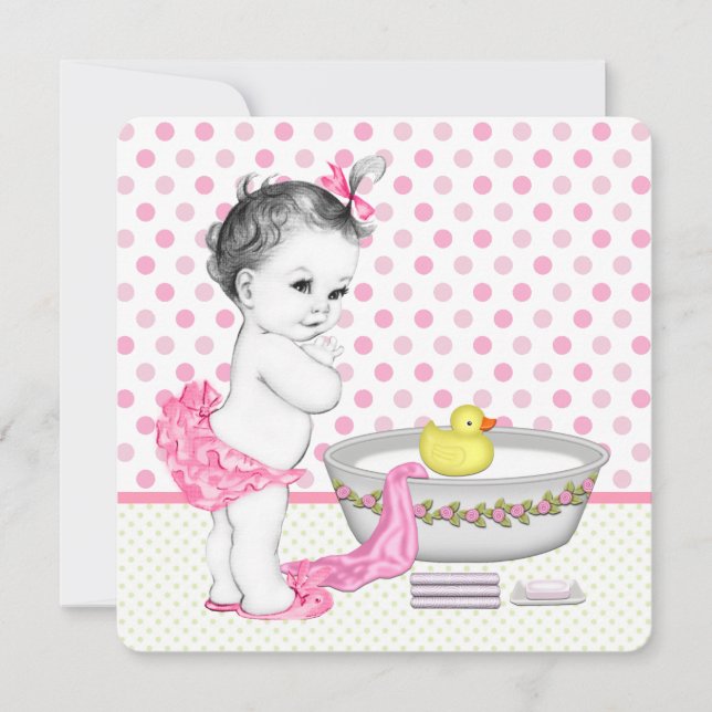Tjejers badtid baby shower inbjudningar (Framsida)