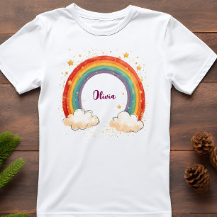 Tjejers charmiga regnbåge med lysande stjärnor t shirt