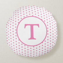 Tjejers Cute Rosa & White Polka Dot Round Pillow