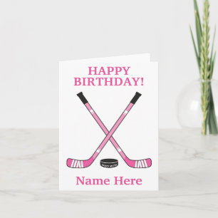 Tjejers damhockey födelsedag rosa hockeyklubbor kort