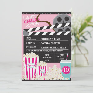 Tjejers filmkvälls födelsedagsfest inbjudningar
