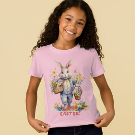 Tjejers glada påskkelinje i färgglada bomullströjo t shirt