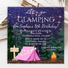 Tjejers Glamping Födelsedagsfest Inbjudningar