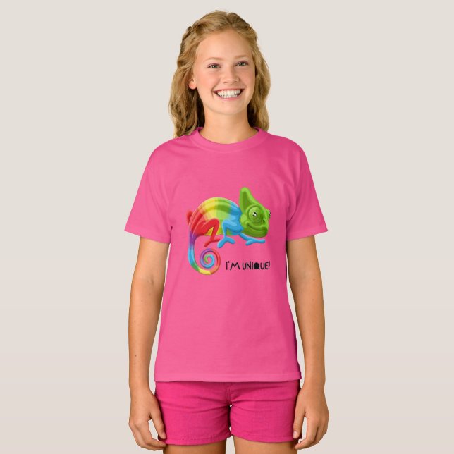Tjejers I'm Unique Chameleon T-Shirt - Vibrant Rai (Hel framsida)