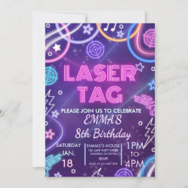 Tjejers Laser Tag Födelsedagsfest Neon Glow Laser Inbjudningar