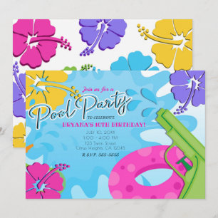 Tjejers Poolparty Sprutpistol Vatten Sommar Hibisk Inbjudningar