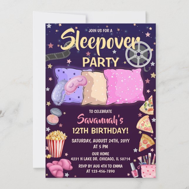 Tjejers Pyjamasparty Födelsedagsfest Inbjudningar (Framsida)