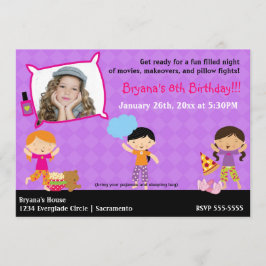 Tjejers pyjamasparty inbjudan med foto