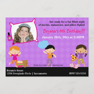 Tjejers pyjamasparty inbjudan med foto
