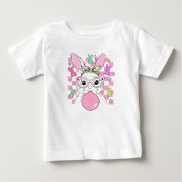 Tjejers Retro Rutiga Rosa Påskhare T Shirt