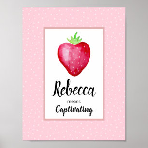 Tjejers Rosa Vattenfärg Jordgubbe & Namnbetyydelse Poster