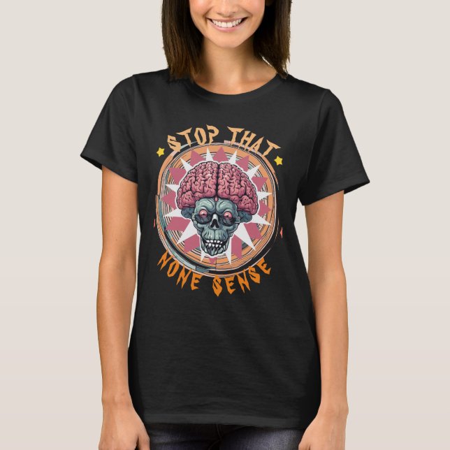 Tjejers Skalle T-Shirt med Konstig Hjärna - Gotisk (Framsida)