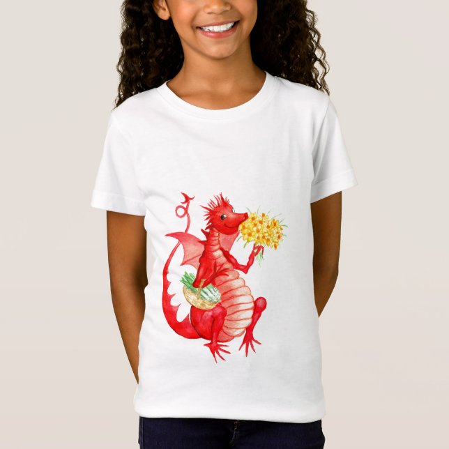 Tjejers snyggt bomull 'Red Dragon' T-shirt (Framsida)
