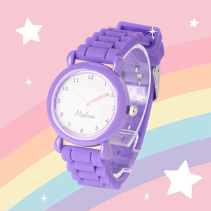 Tjejers söta moderna lila snygga anpassade namn ba armbandsur