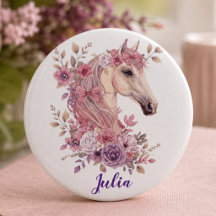 Tjejers söta pastell rosa lila hästmonogram